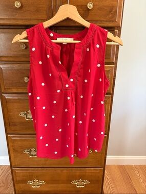 LOFT Red Polka Dot Sleeveless Tank